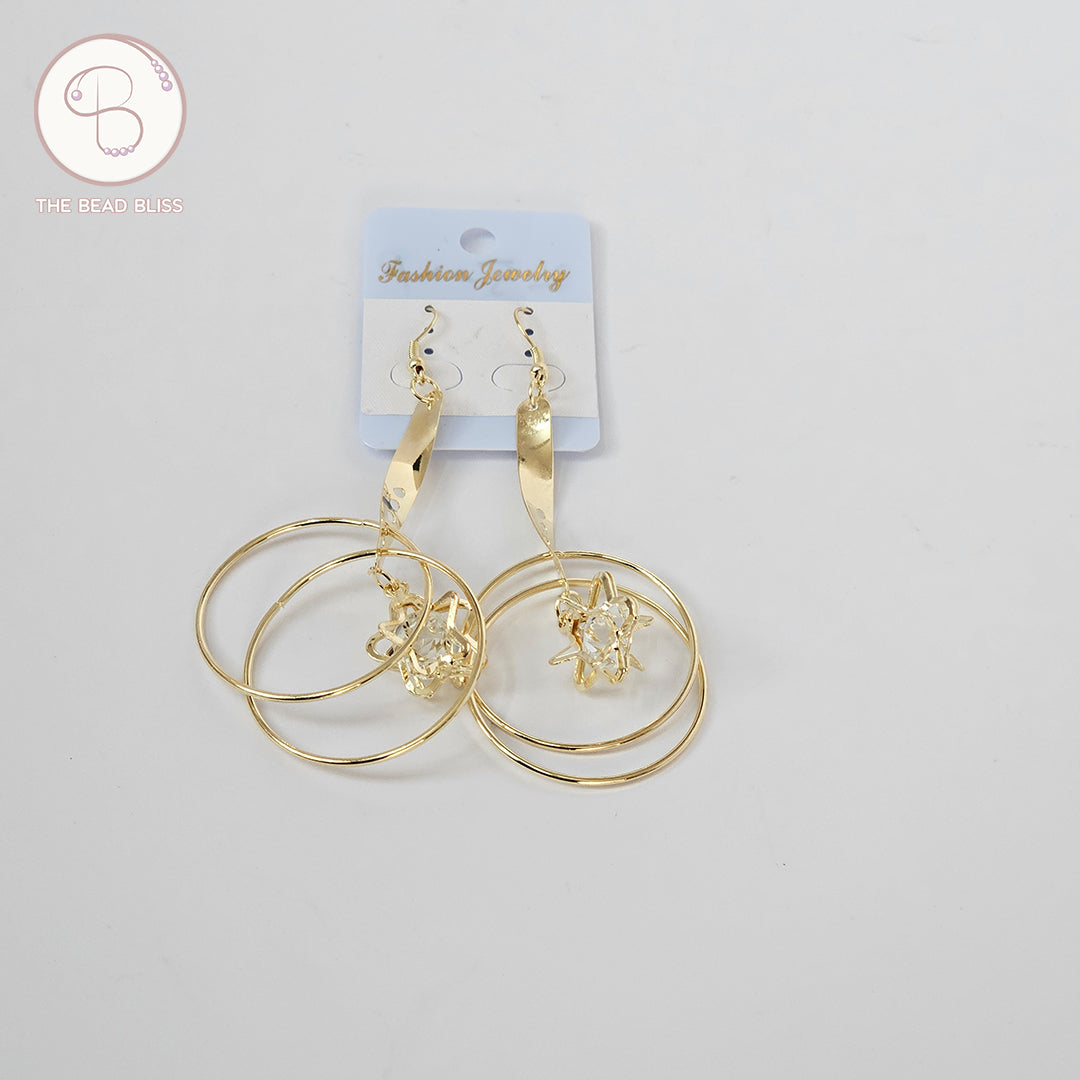 Golden Triple Hoop Star Earrings