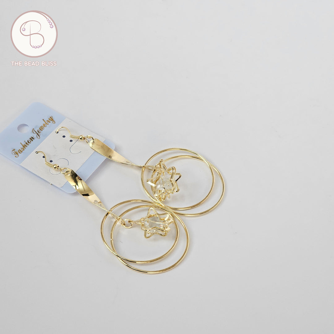 Golden Triple Hoop Star Earrings