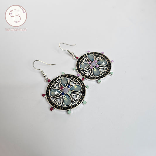 Boho Mosaic Mandala Drop Earrings – Multicolor Accents