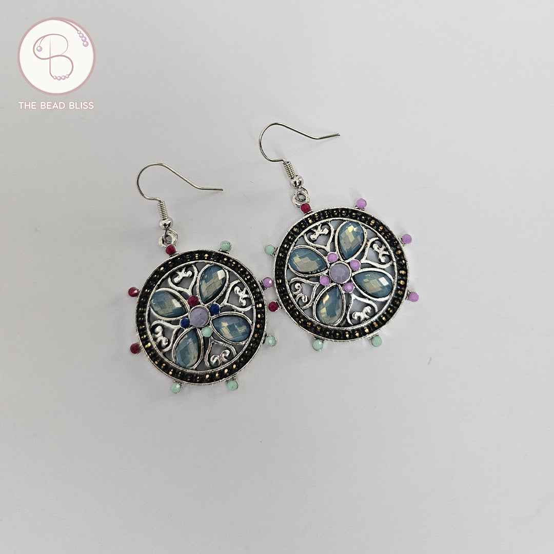 Boho Mosaic Mandala Drop Earrings – Multicolor Accents