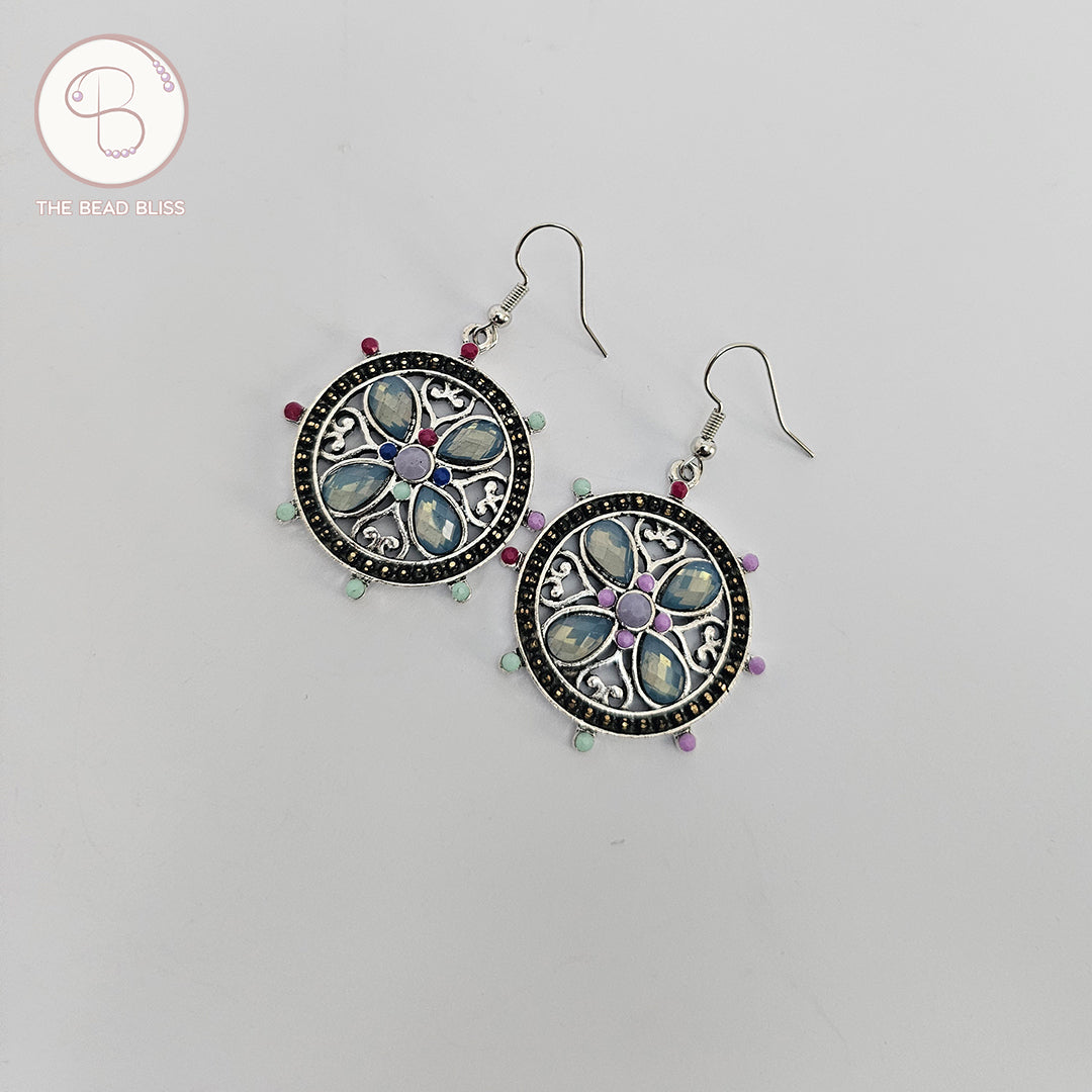 Boho Mosaic Mandala Drop Earrings – Multicolor Accents