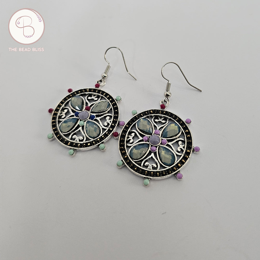 Boho Mosaic Mandala Drop Earrings – Multicolor Accents