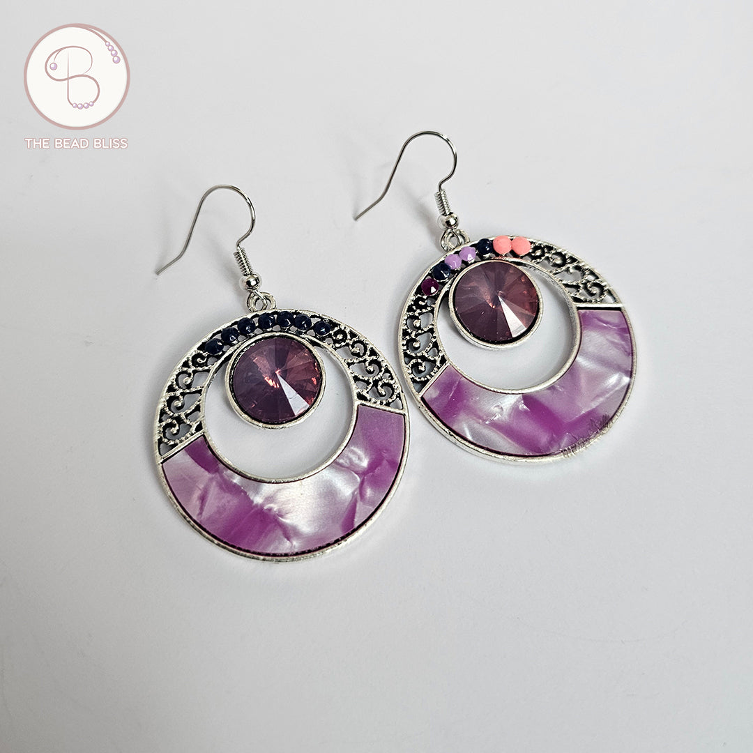 Boho Chic Purple Shell Hoop Earrings – Vintage Circle Design