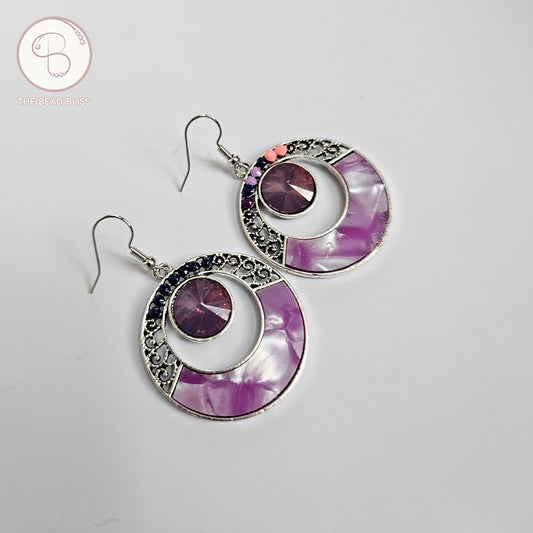 Boho Chic Purple Shell Hoop Earrings – Vintage Circle Design
