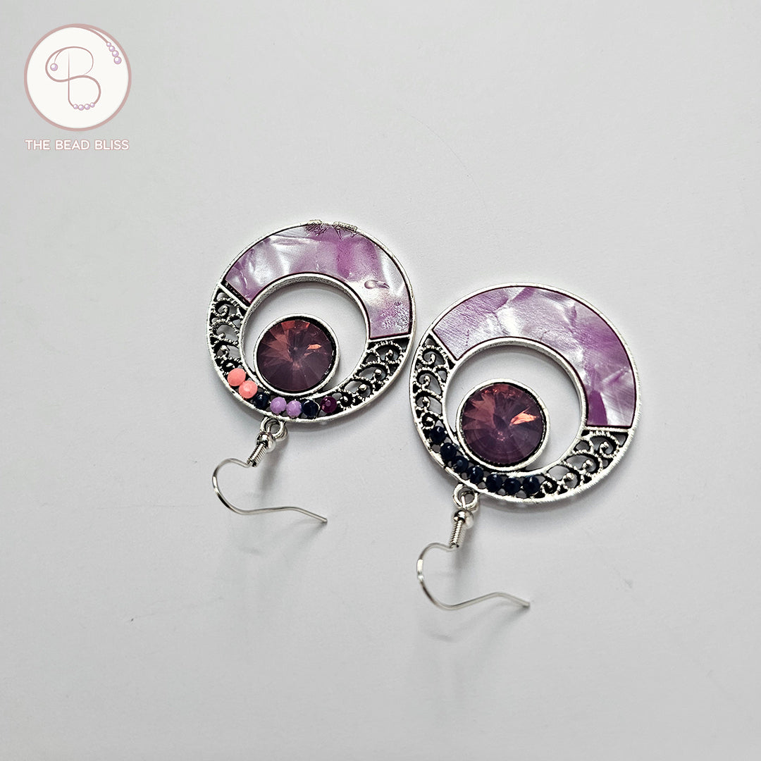 Boho Chic Purple Shell Hoop Earrings – Vintage Circle Design