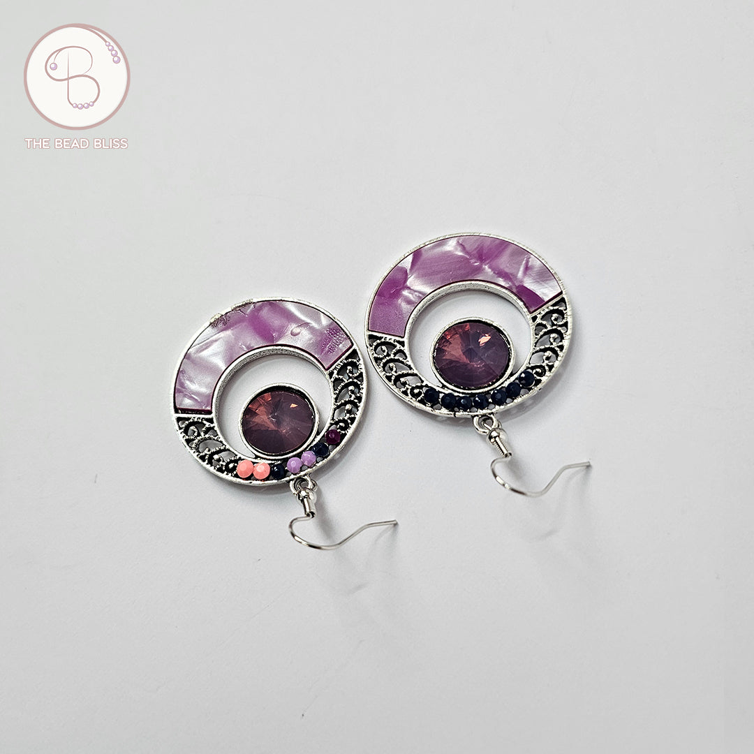Boho Chic Purple Shell Hoop Earrings – Vintage Circle Design