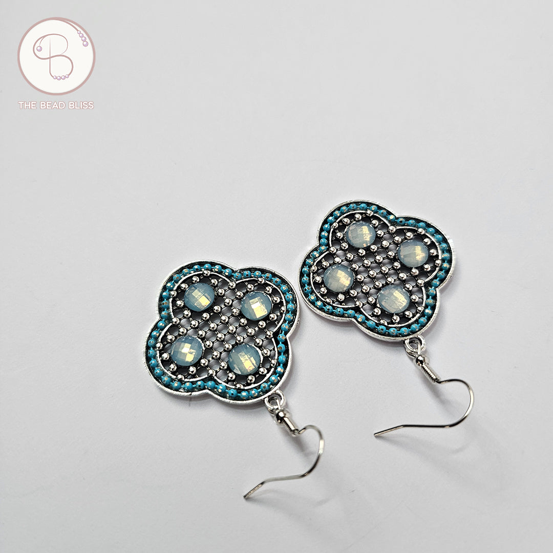 Vintage Blue Clover Drop Earrings – Bohemian Statement Jewelry