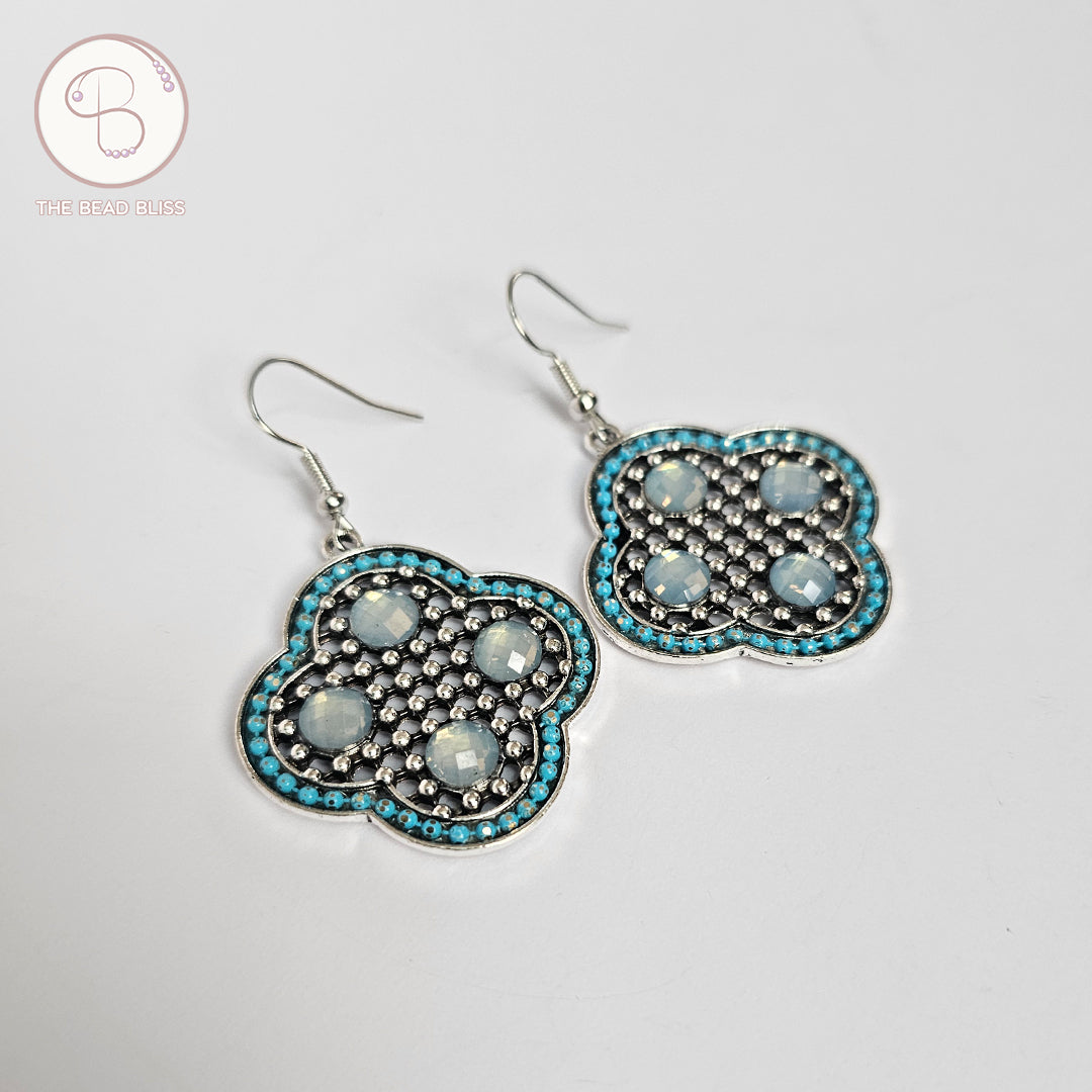Vintage Blue Clover Drop Earrings – Bohemian Statement Jewelry