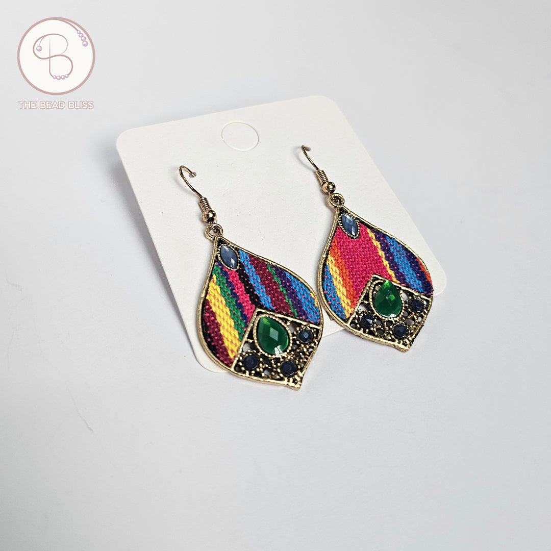 Boho Rainbow Tapestry Drop Earrings – Ethnic Colorful Statement