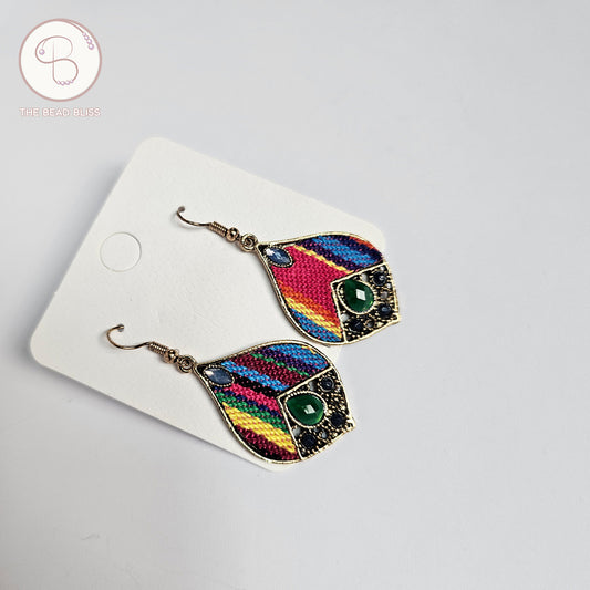 Boho Rainbow Tapestry Drop Earrings – Ethnic Colorful Statement