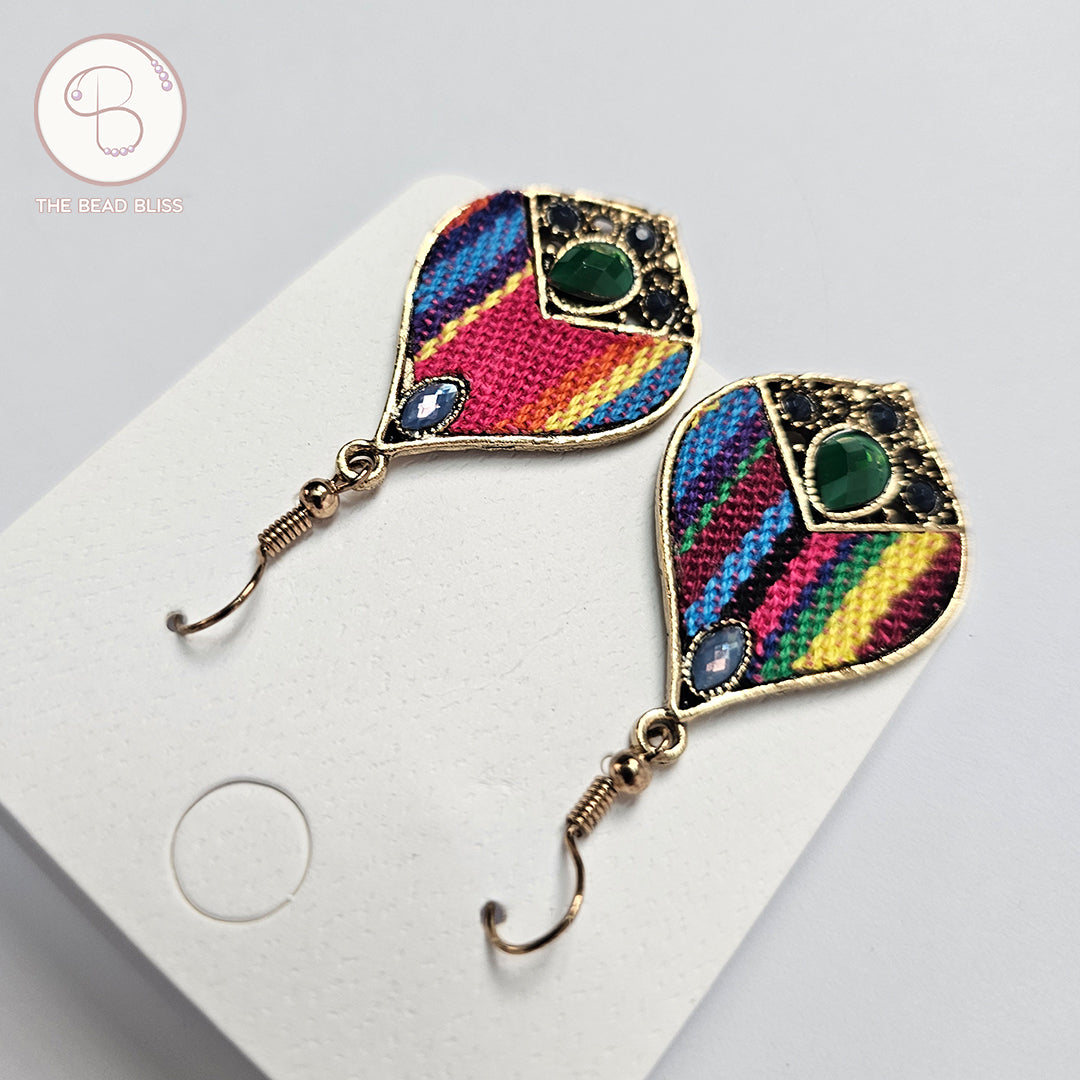 Boho Rainbow Tapestry Drop Earrings – Ethnic Colorful Statement