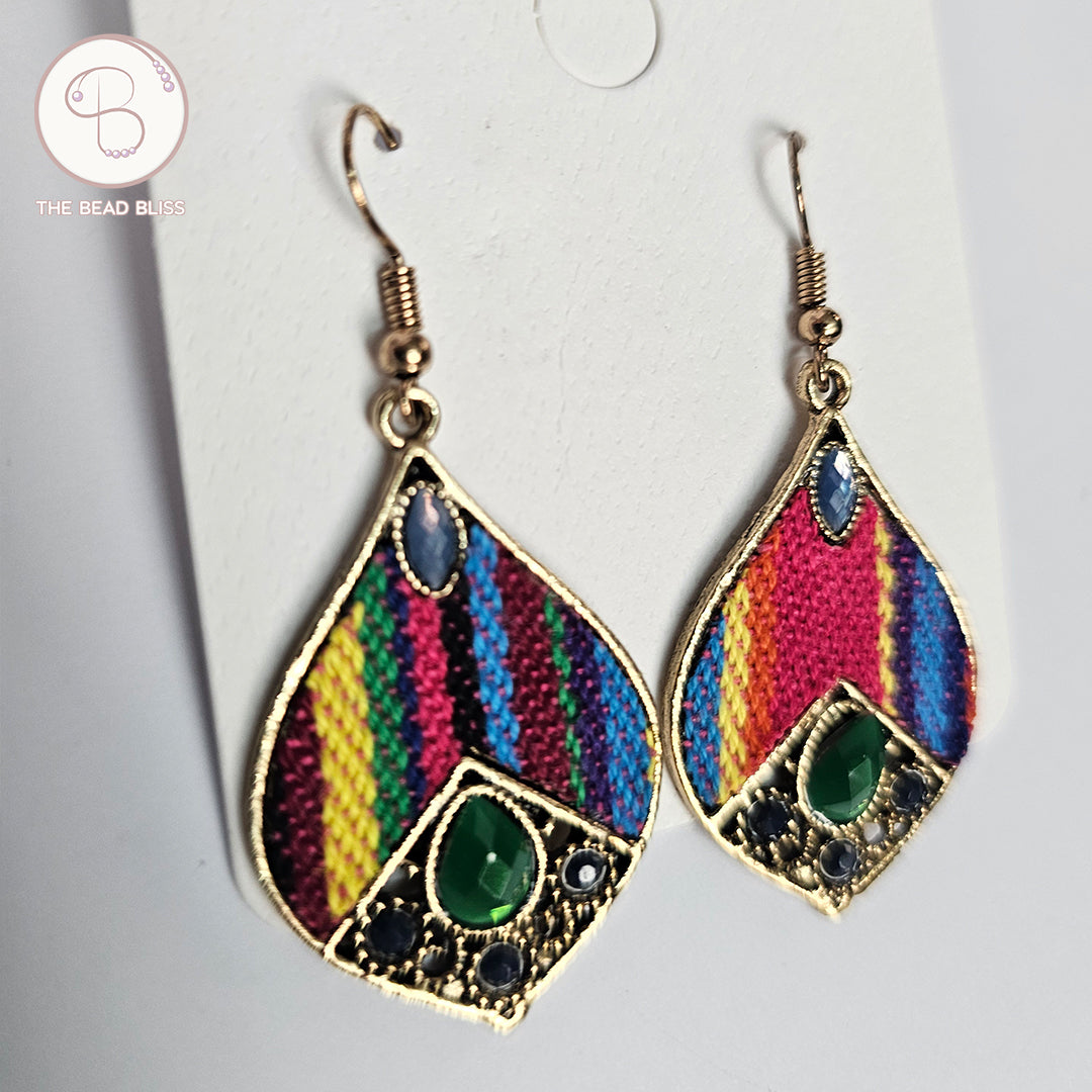 Boho Rainbow Tapestry Drop Earrings – Ethnic Colorful Statement